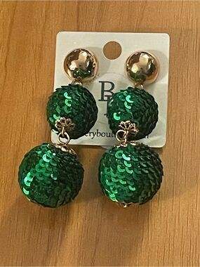 Green Sequin Ball Drop Earrings